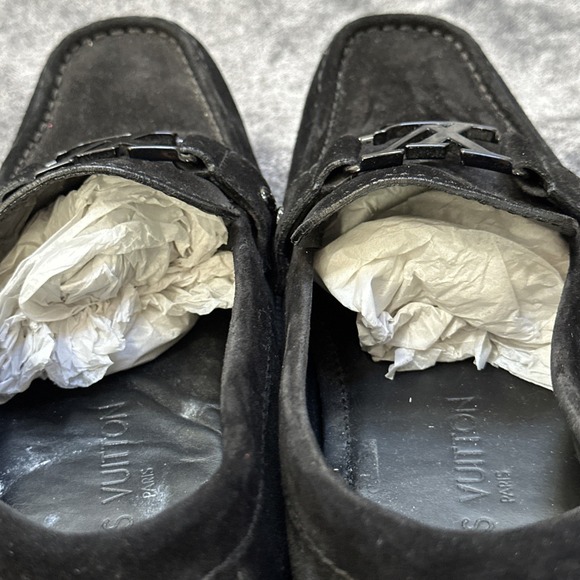 Louis Vuitton Suede Driving Loafers Men's 6.5 Black LV Hardware Made Italy - Picture 7 of 16